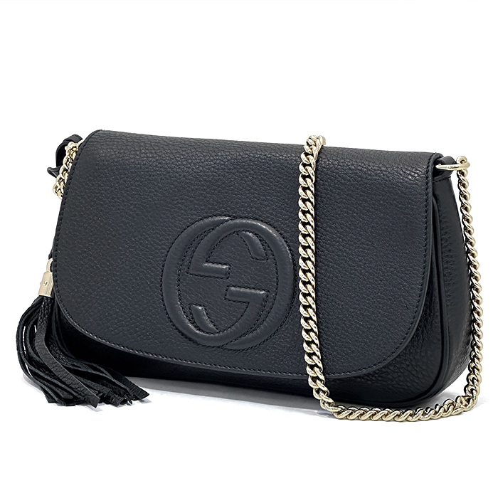 グッチ(GUCCI) ソーホー チェーンショルダーバッグ 536224 インターロッキングG レザー ブラック フリンジ
