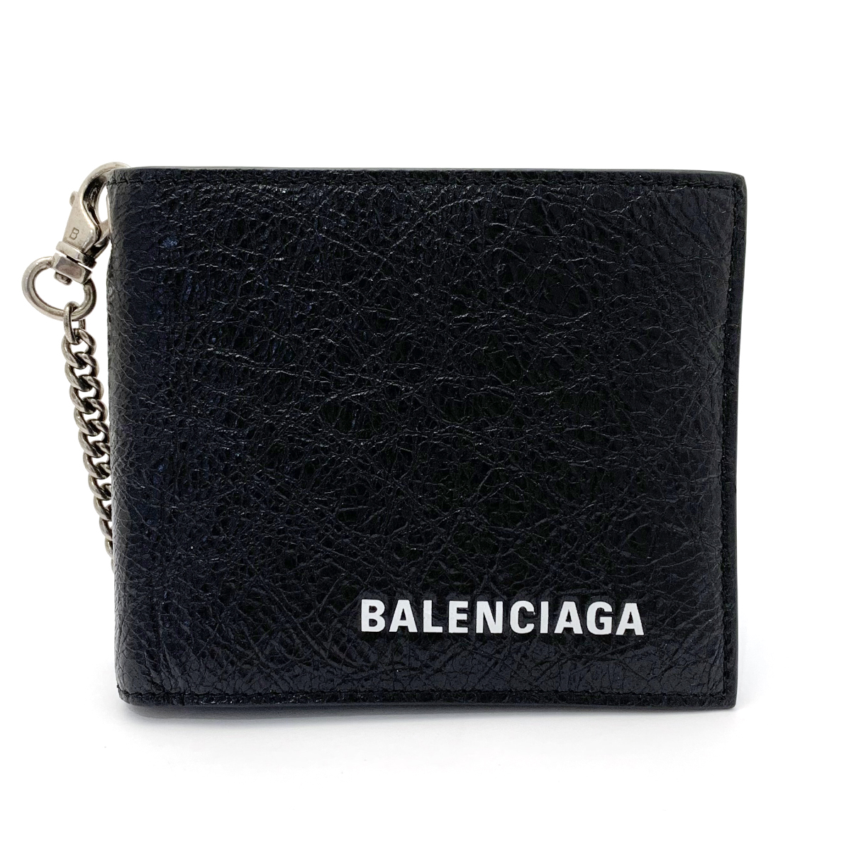 バレンシアガ(BALENCIAGA) 二つ折り財布 504933 レザー ブラック チェーンウォレット 札入れ 小銭入れなし