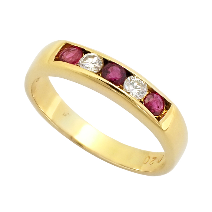 K18 ルビー・ダイヤモンド 指輪 9号 5石 ライン 新品仕上げ済み ゴールドカラー