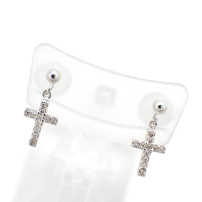 K18WG ダイヤモンド ピアス 十字架 クロスモチーフ ホワイトゴールド