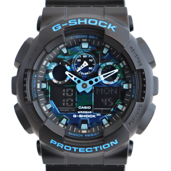 カシオ(CASIO) G-SHOCK メンズ腕時計 GA-100CB 迷彩 カモフラージュ ブラック ブルー文字盤