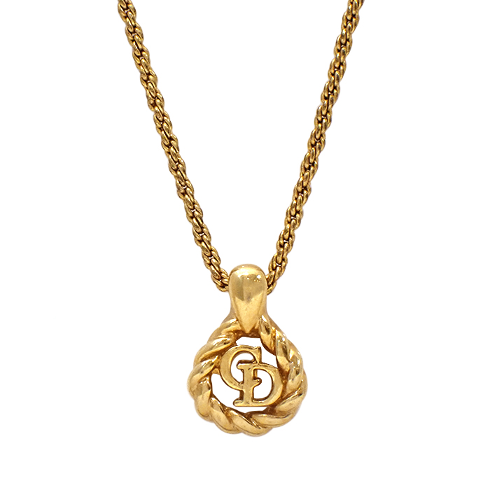 クリスチャンディオール(Christian Dior) GP CDロゴネックレス ツイストサークル ティアドロップモチーフ ゴールドカラー