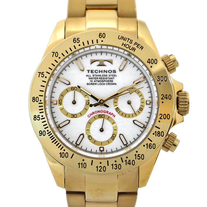 テクノス(TECHNOS) メンズ腕時計 T4684 クロノグラフ 箱付き ホワイト 