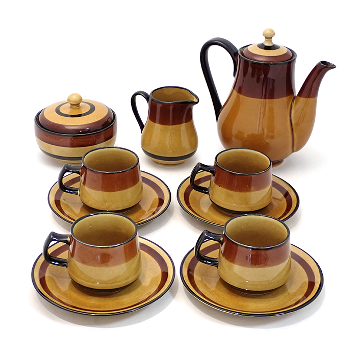 ブラン ブロン(BRAN BURON) ティーセット カップ＆ソーサー4客 ティーポット ミルクピッチャー シュガーポット ブラウンカラー