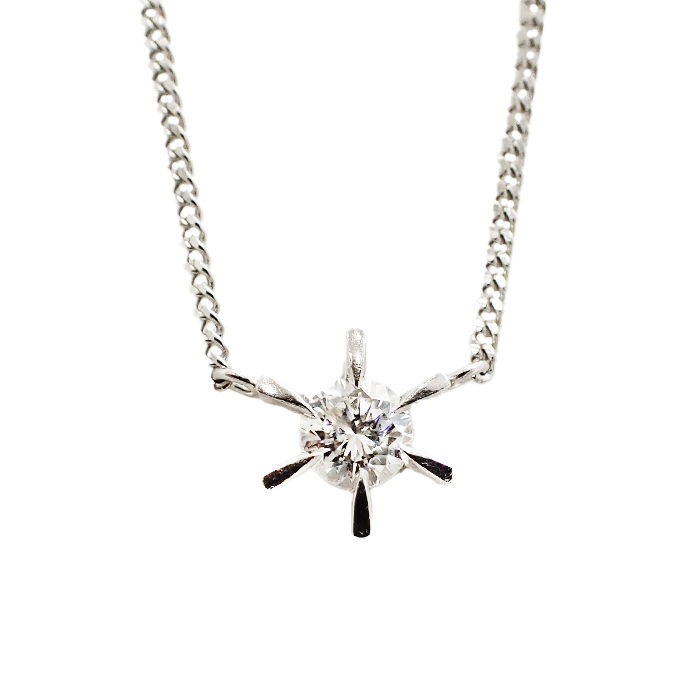 Pm/Pt850 ダイヤモンド ネックレス 大粒 一粒 立爪 シルバーカラー
