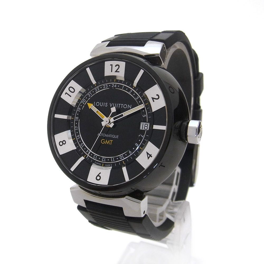 【セール価格】ルイヴィトン(Louis Vuitton) タンブール インブラック GMT Q113K メンズ腕時計 黒文字盤