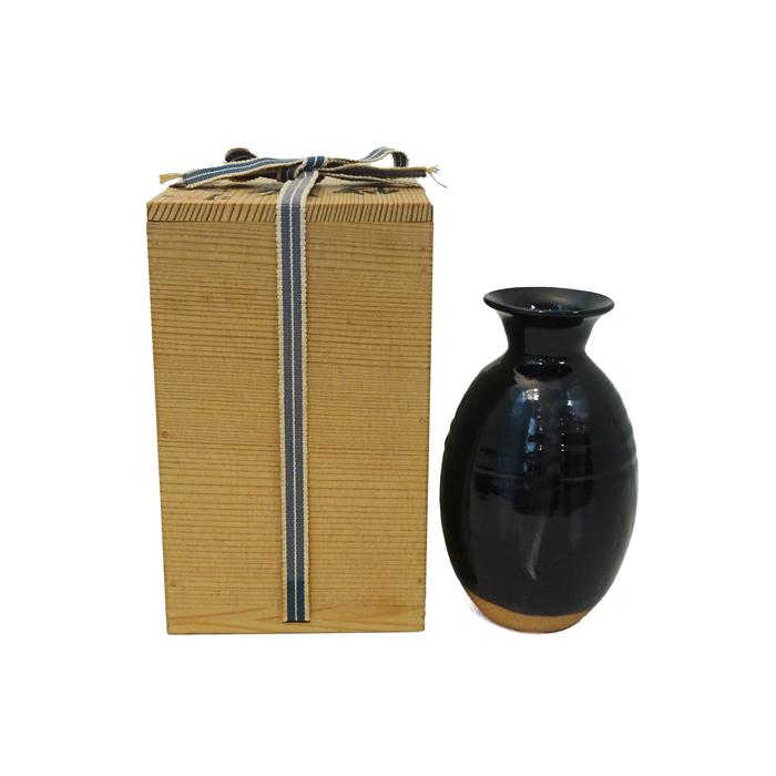 【セール価格】鈴木青児(すずきせいじ) 黒釉 花瓶 花入れ 共箱付き ブラック