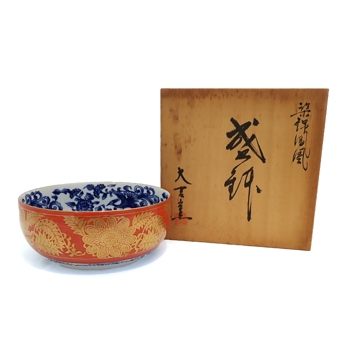 美濃焼  大吉窯 盛鉢 染錦鳳凰 共箱