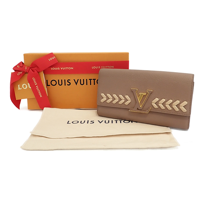 ルイヴィトン(Louis Vuitton) ポルトフォイユ･カプシーヌ M62075 二つ折り長財布 LVロゴ 保存袋付き トープ ベージュ系