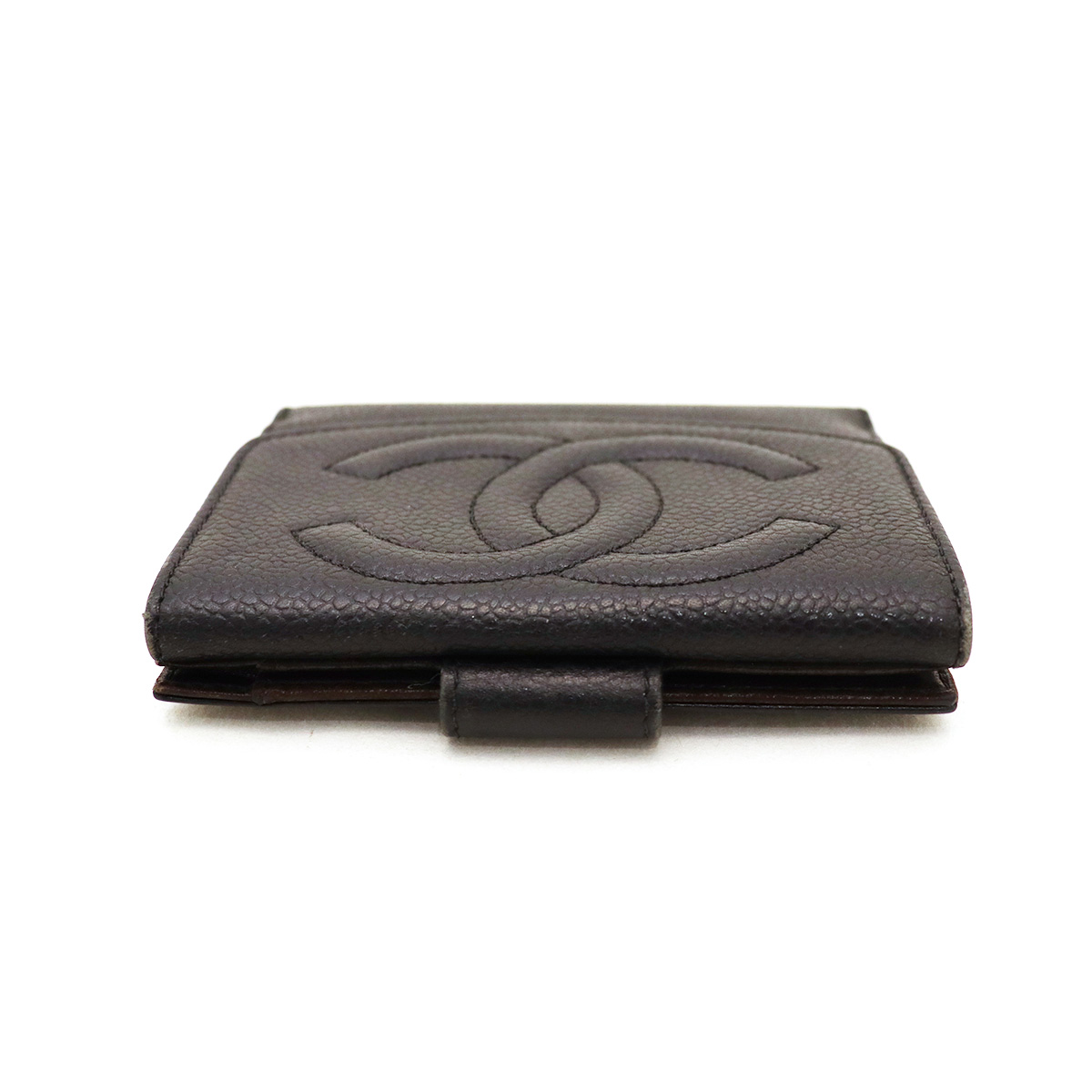シャネル(CHANEL) 二つ折りWホック財布 キャビアスキン 黒 ブラック 