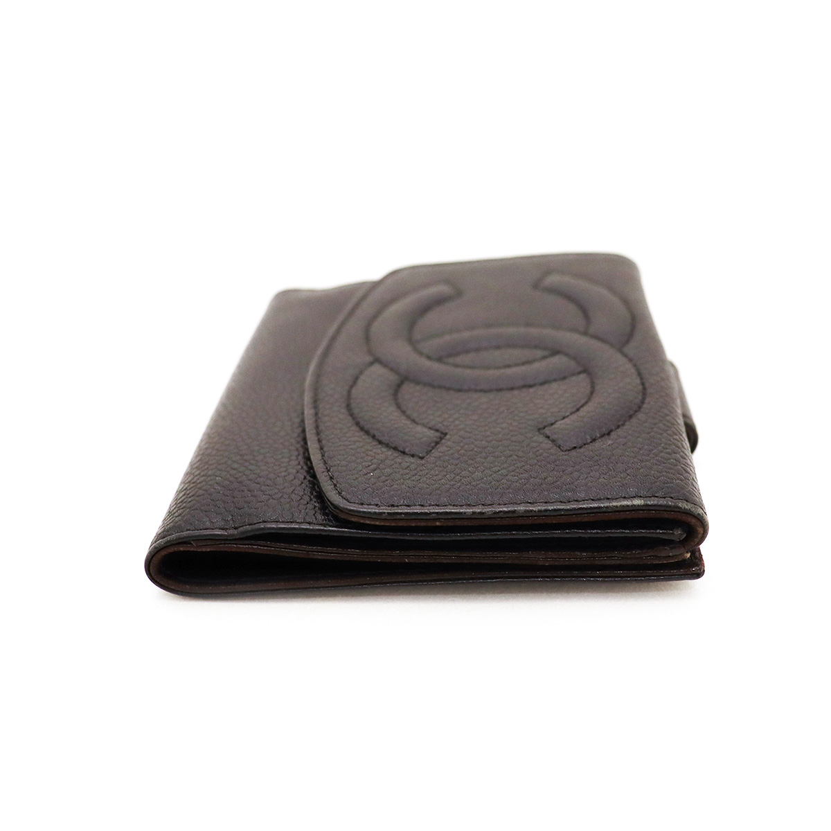 シャネル(CHANEL) 二つ折りWホック財布 キャビアスキン 黒 ブラック 