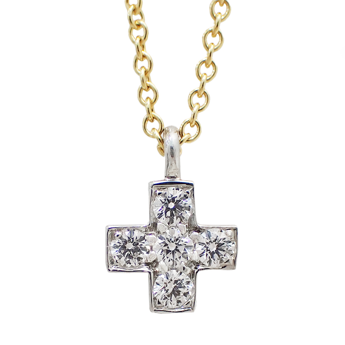 ティファニー(Tiffany & Co.) クルーシーフォームネックレス Pt950/750YG ダイヤモンド 箱付き クロスモチーフ イエローゴールド