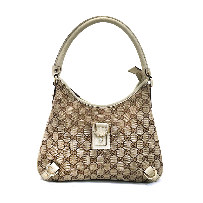 GUCCI アイボリー レザー ハンドバッグ 保存袋付き グッチ(GUCCI) アビー ショルダーバッグ 130738 GGキャンバス レザー