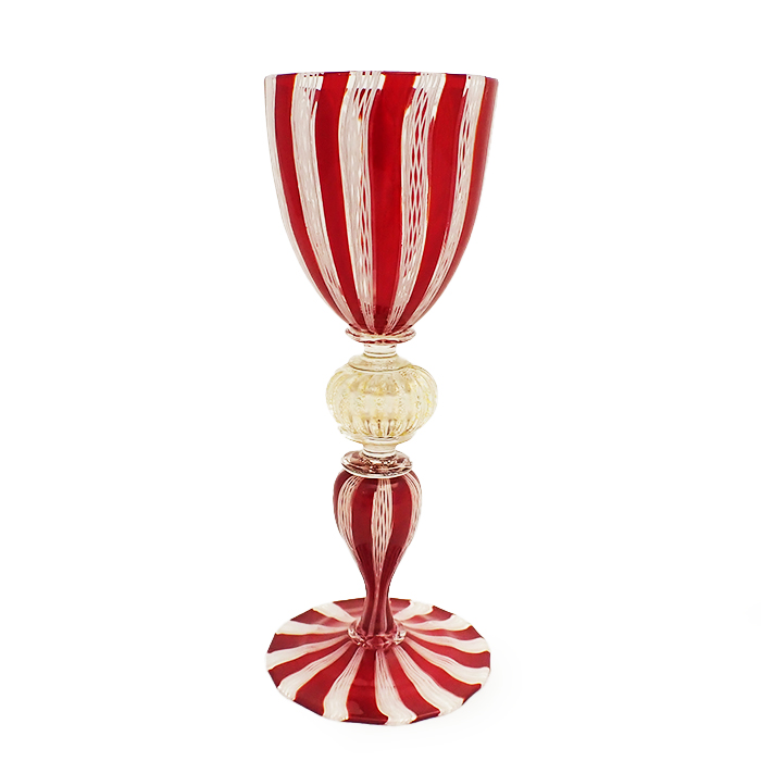 ムラノ(MURANO) La Fenice ゴブレット グラス レッド ホワイト クリア ムラーノ ヴェネチア アンティーク イタリア