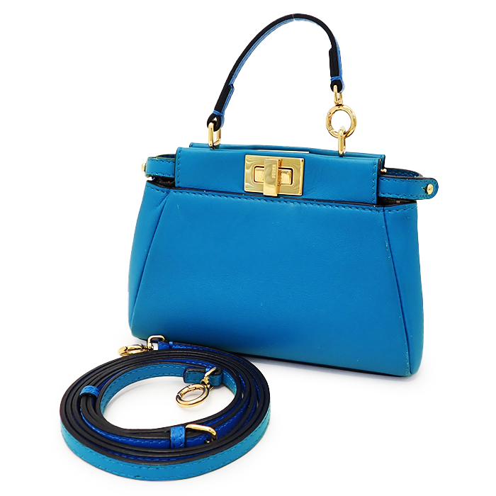 フェンディ(FENDI) マイクロピーカブー 8M0355 レザー ブルー 2way ショルダーバッグ ハンドバッグ