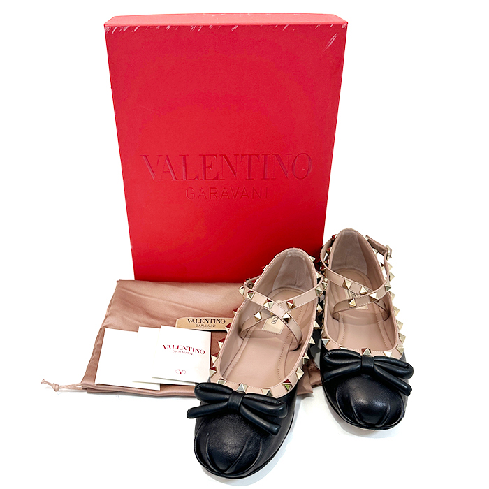 ヴァレンティノ ガラヴァーニ(VALENTINO GARAVANI)  バレリーナ 4W2S0HB6 #37 1/2 ロックスタッズ レザー ブラック 箱付き 未使用品