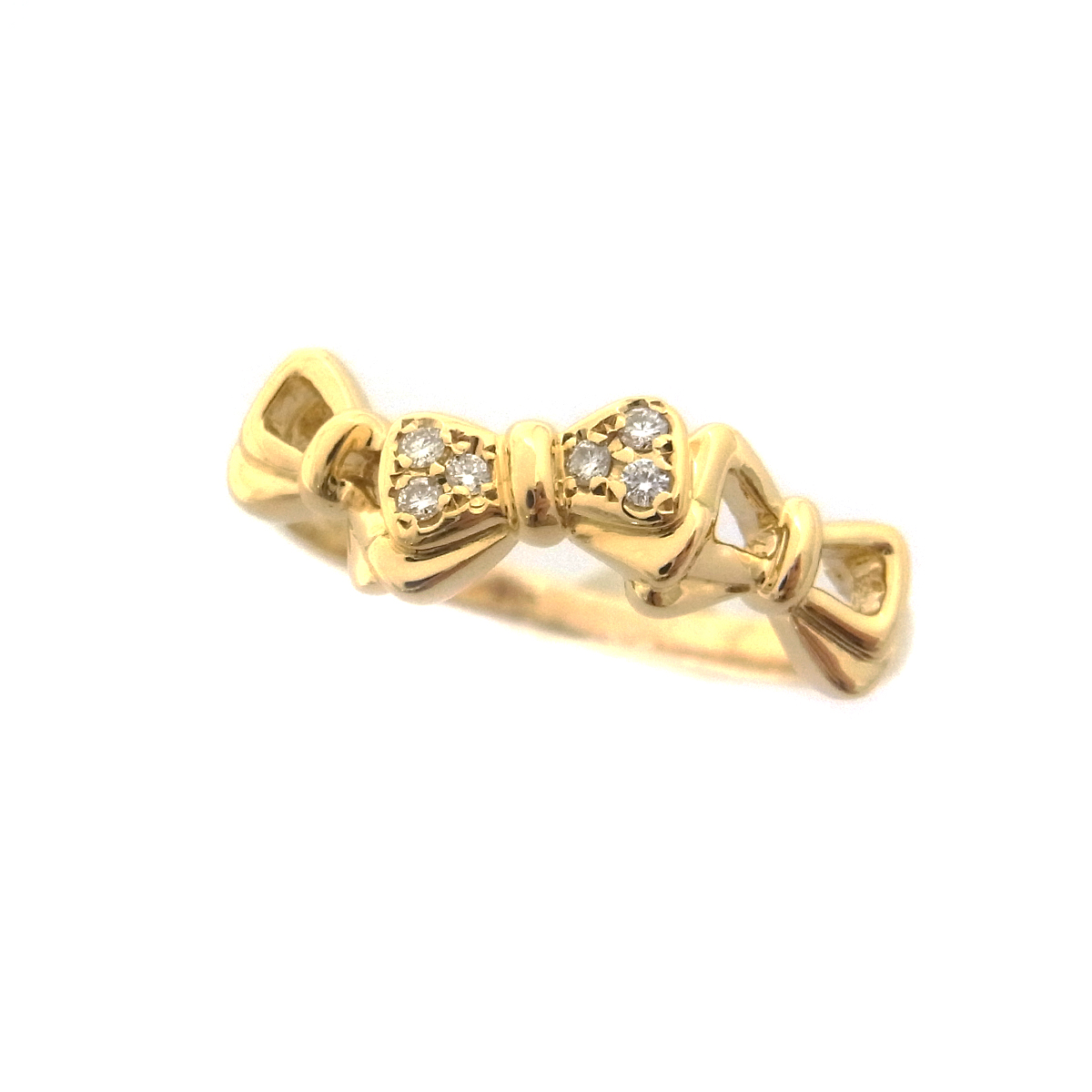K18 ダイヤモンド 指輪 16号 リボン ゴールドカラー